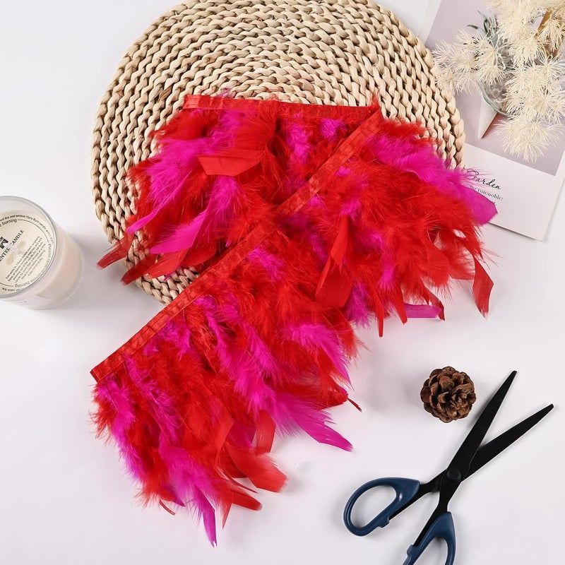 MAOFENG 2 Yards Natural Turkey Feathers Trim Sewing Fringe Fashion Dress Sewing 4-6inch for DIY Handicrafts Costumes Decoration,Red+Fuchsia - Image 5